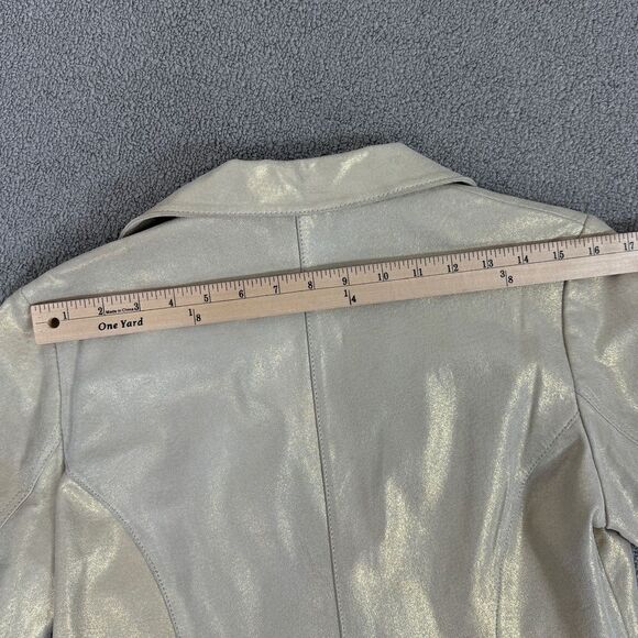 Newport News Vintage Leather Metallic Gold Blazer Jacket Size 8 - Picture 12 of 14